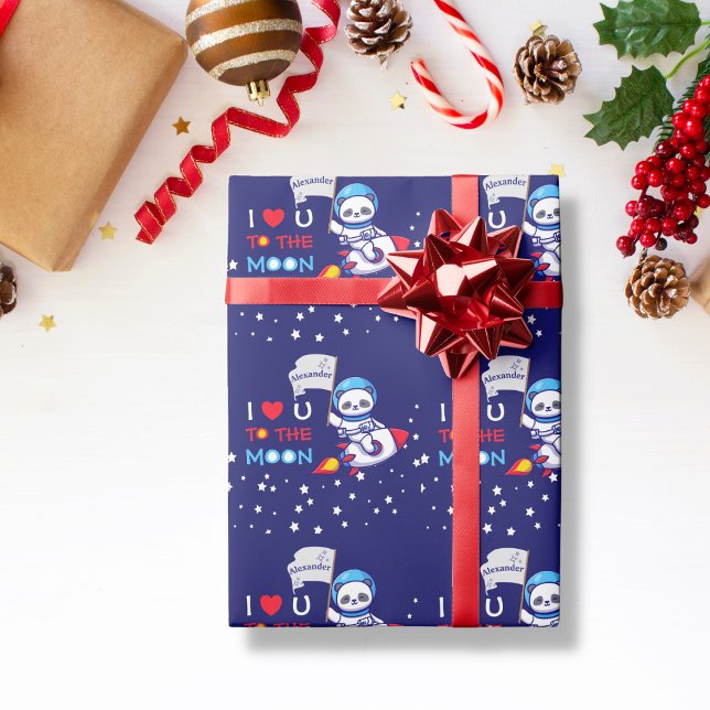 Papier Cadeau Cute Panda Ours Astronaut Sur Rockship Kids (Créateur téléchargé)