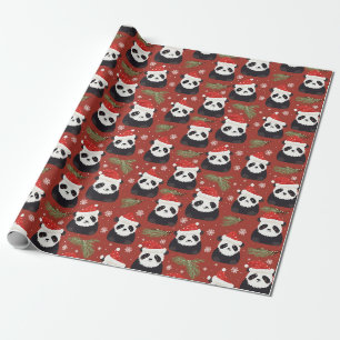 Papier Cadeau Cute Panda Père Noël motif de vacances rouge
