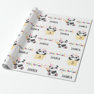 Papier Cadeau Cute Panda personnalisé Nom d'âge Anniversaire Pap