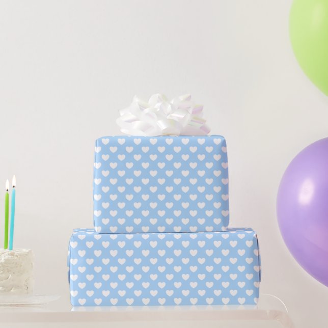 Papier Cadeau Cute Pastel Bleu Clair Et Blanc Coeurs Amoureux (Cadeaux de fête)