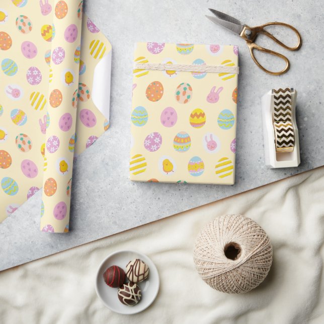 Papier Cadeau Cute Pastel Oeufs de Pâques Motif Printemps Jaune (Artisanat)