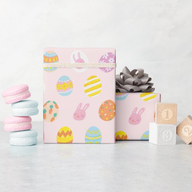 Papier Cadeau Cute Pastel Oeufs de Pâques Motif rose (Baby Shower)