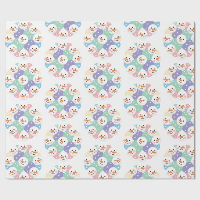 Papier Cadeau Cute Pastel Snowman Heads Seamless (Plat)