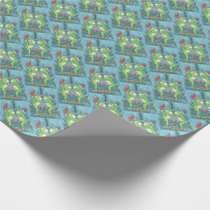 PAPIER CADEAU CUTE PÈRE NOËL FROGS KISSING SOUS DRAGONFLY MISTLE
