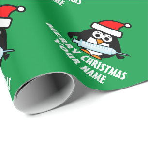 Papier Cadeau Cute Père Noël infirmière pingouin avec seringu