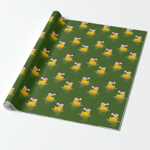 Papier Cadeau Cute Père Noël Rubber Duck On Dark Green Arrièr