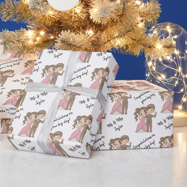 Papier Cadeau Cute Personnalisé M. & Mme/Nom Mariage (Vacances)