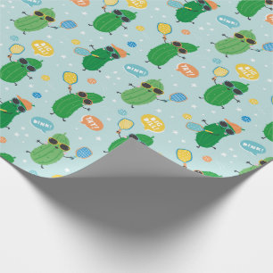 Papier Cadeau Cute Pickleball jouer Pickleball sur bleu clair