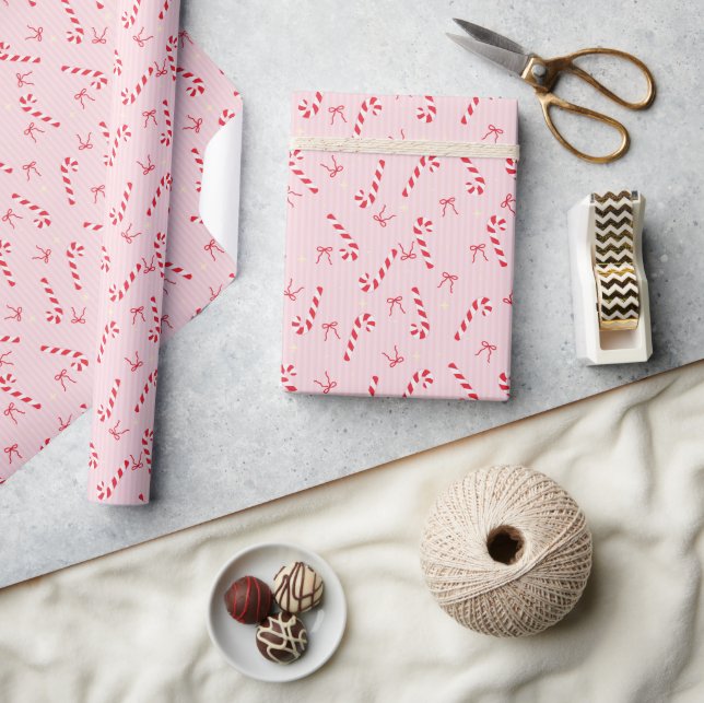Papier Cadeau Cute Pink Christmas pattern - Candy Cane- Seamless (Artisanat)