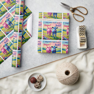 Papier Cadeau Cute Pink Heifer et Blue Bull Calf