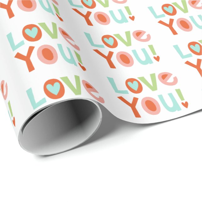 Papier Cadeau Cute Pink Valentines Day Love You Typography (Coin rond)