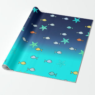 Papier Cadeau Cute poisson d'étoile bleu turquoise