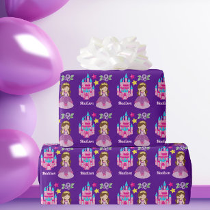 Papier Cadeau Cute Princess Castle Custom Purple Birthday Girl