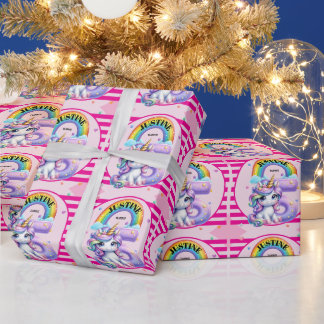 Papier Cadeau Cute Rainbow et Unicorn 5e anniversaire