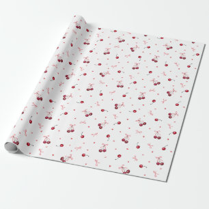 Papier Cadeau Cute Red Cherries Coeurs Bows