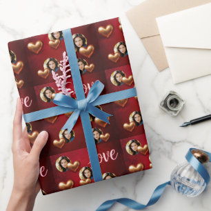 Papier Cadeau Cute Red floral & Coeurs roses Saint Valentin