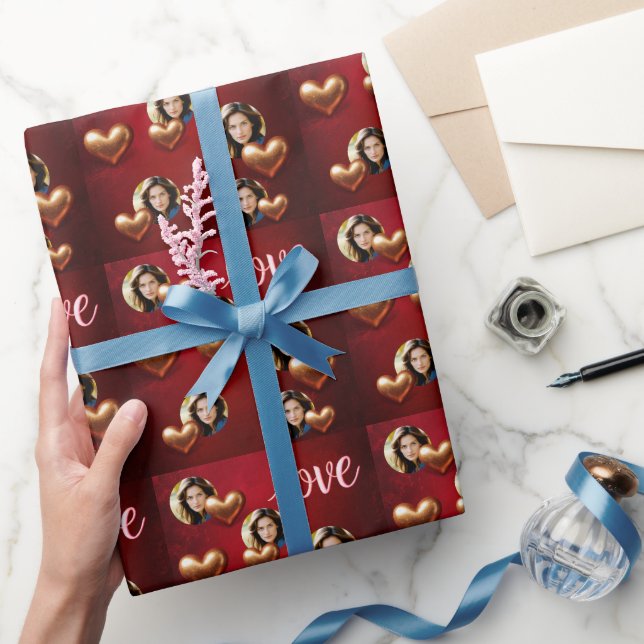 Papier Cadeau Cute Red floral & Coeurs roses Saint Valentin (Cadeaux)
