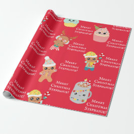 Papier Cadeau Cute Red Kawaii Christmas Food Kids Ajouter un nom