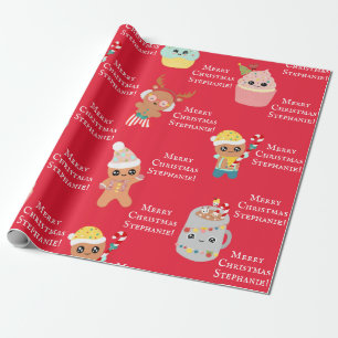 Papier Cadeau Cute Red Kawaii Christmas Food Kids Ajouter un nom
