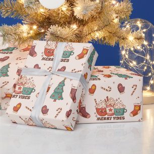 Papier Cadeau Cute Retro Merry Vibes Noël Kawaii Motif