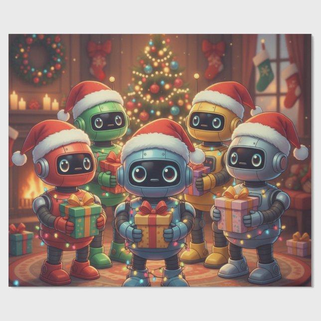 Papier Cadeau Cute Robot Christmas Holiday  (Plat)