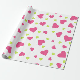 Papier Cadeau Cute rose et vert Tumbling Hearts Motif