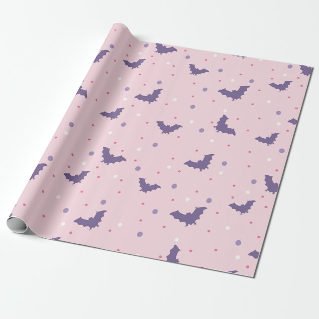 Papier Cadeau Cute rose Halloween chauve Motif avec Pois (Déroulé)