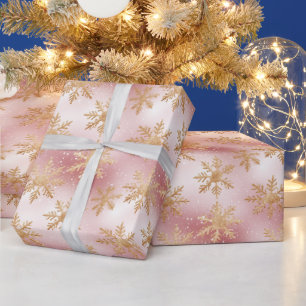 Papier Cadeau Cute Rose Rose Gold Snowflake Motif festif