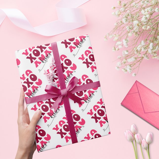 Papier Cadeau Cute rose XOXO embrasse Valentines Motif (Créateur téléchargé)
