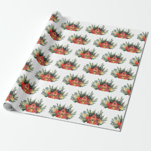 Papier Cadeau Cute rouge Aquarelle Maison de Noël Motif