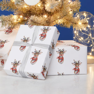 Papier Cadeau Cute Rudolph Reindeer Aquarelle hiver Vacances