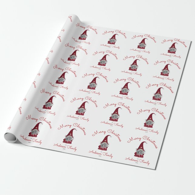 Papier Cadeau Cute Rustic Personnalisé Joyeux Noël Gnome (Déroulé)