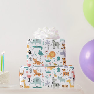 Papier Cadeau Cute Safari Jungle Animals Personalized Baby Name