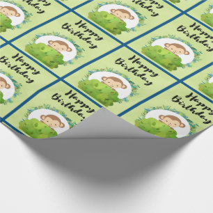 Papier Cadeau Cute Safari Singe Joyeux Motif d'anniversaire