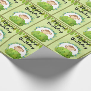 Papier Cadeau Cute Safari Singe Joyeux Motif d'anniversaire