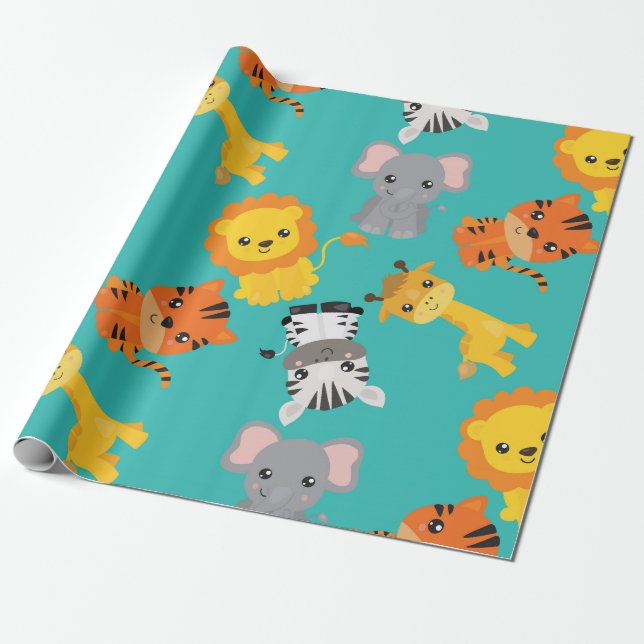Papier Cadeau Cute Safari Wildlife (Déroulé)