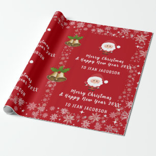Papier Cadeau Cute Santa Claus Script moderne Nom personnalisé