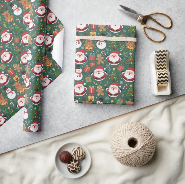 Papier Cadeau Cute Santa Snowman Gingerbread Christmas Wrapping  (Artisanat)