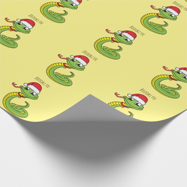 Papier Cadeau Cute serpent vert avec chapeau santa dessin animé (Coin)