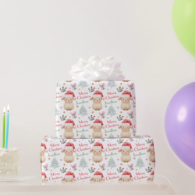 Papier Cadeau Cute Sheep Santa Hat Christmas Tree (Cadeaux de fête)