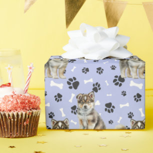 Papier Cadeau Cute Sibérienne Husky Empreintes de pattes chiots 
