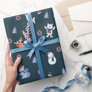 Papier Cadeau Cute Simple scandi hiver motif de Noël