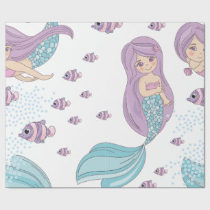 Papier Cadeau Cute sirène et créatures de vie marine