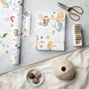 Papier Cadeau Cute Sirène Personnalisée Anniversaire