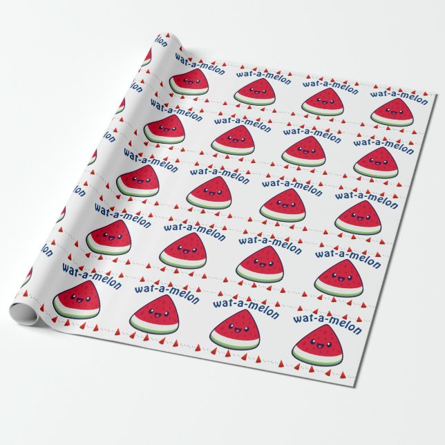 Papier Cadeau Cute Smiling Kawaii Watermelon (Déroulé)