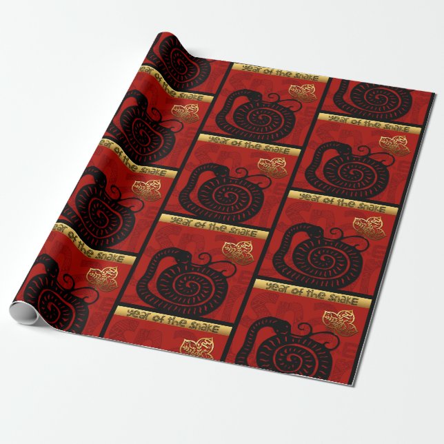 Papier Cadeau Cute Snake chinois Année 2025 Zodiac Anniversaire  (Déroulé)