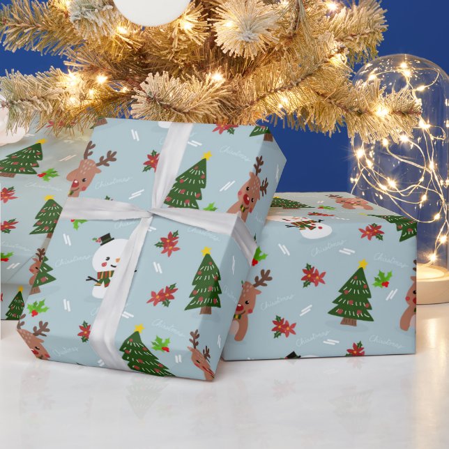 Papier Cadeau Cute Snowman, Reindeer & Christmas Tree Wrapping (Vacances)