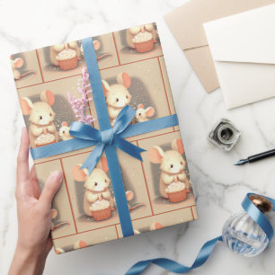 Papier Cadeau Cute Souris Avec Cupcake Anniversaire