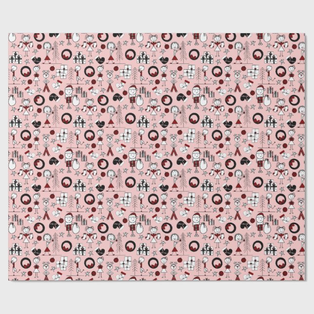 Papier Cadeau Cute Stick Figure Christmas Wrapping Paper (Plat)