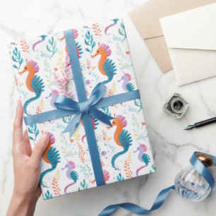 Papier Cadeau Cute Tropical Seahorse Ocean Beach Thème
